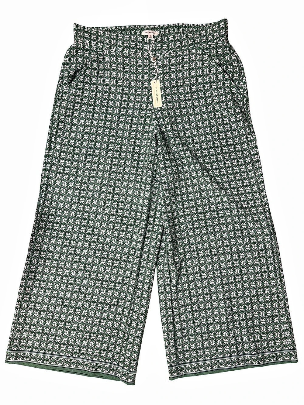 Max Studio Green & White Geometric Wide Leg Pants